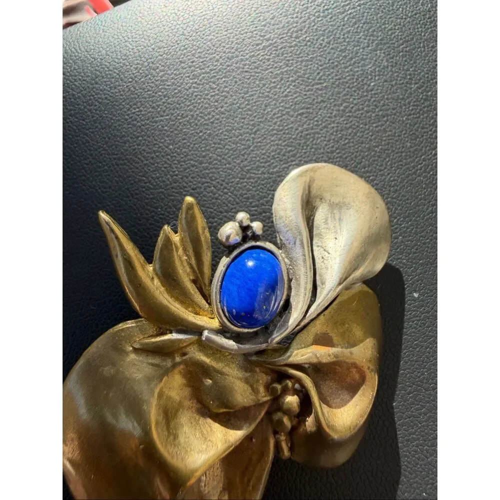 1940’s Georg Jensen Art Nouveau Two-tone Sterling Silver and Lapis Lazuli brooch